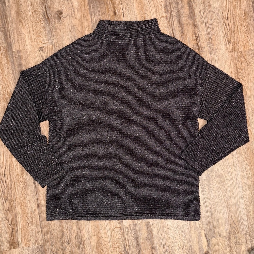 Tahari • Black Shimmer Mock Neck Ribbed Sweater